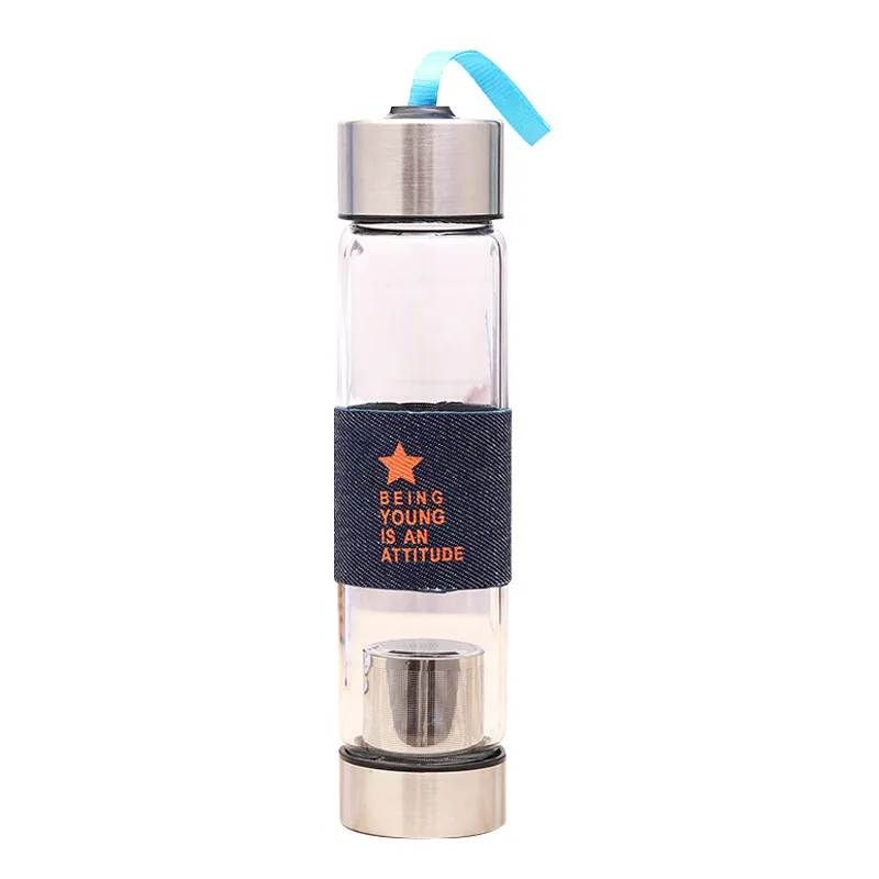 
450ML High Quality Unbreakable Portable sports Borosilicate Glass Water Bottles with Filters for tea and fruit infusion 