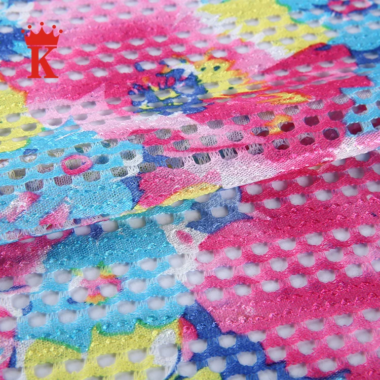 
rainbow colorful flower net printed 100% polyester 3d mesh fabric 