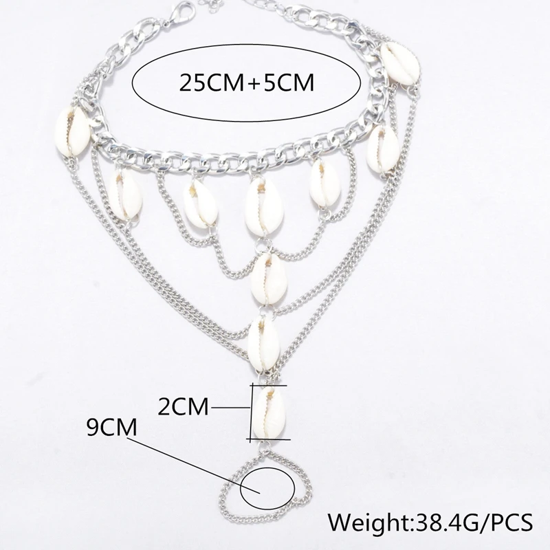 
New Design chain boho Shell Anklet with toe ring For Women Beach Jewelry G80860 