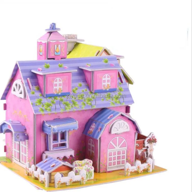 2017 New product educational toy wooden car house shape 3d jigsaw puzzle for kids