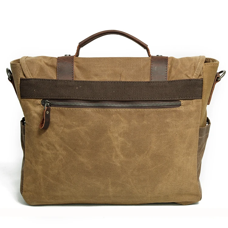 Hot Selling Vintage Genuine Leather Laptop Canvas Messenger Satchel Briefcase Bag