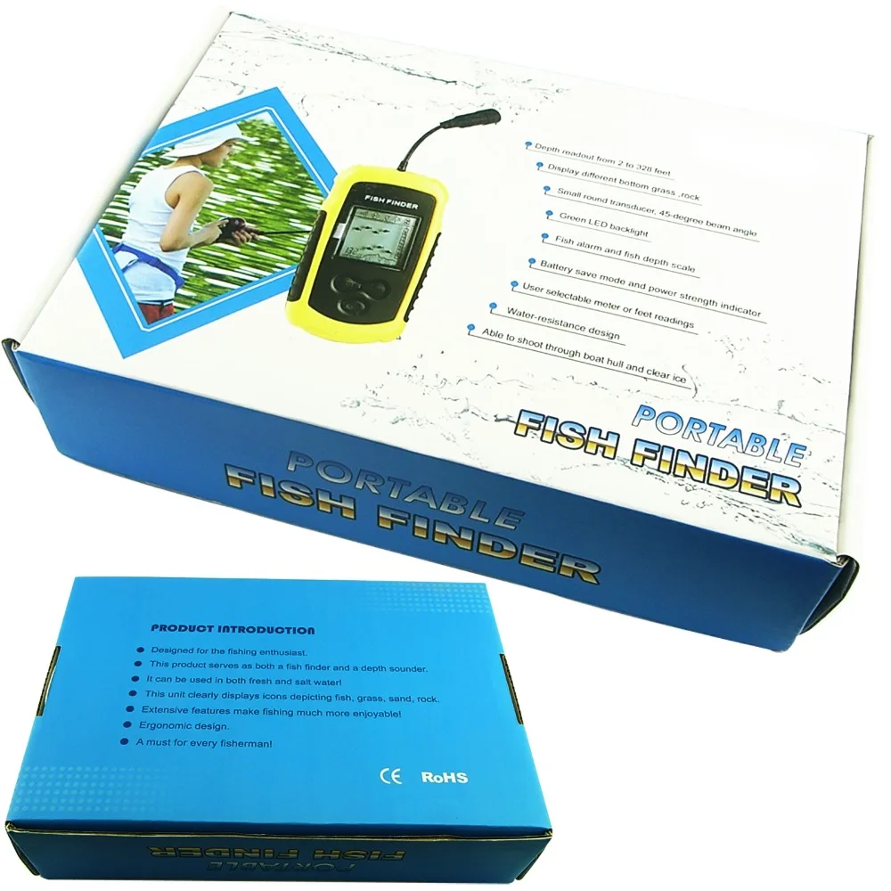 LUCKY Fishfinder Alarm 100M Detects Weeds, Grass, Rock Digital Sonar LCD Fish Finder