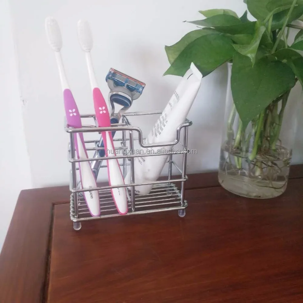 
Amazon hot selling stainless steel toothbrush holder toothpaste holder stand bathroom storage organizer rack 