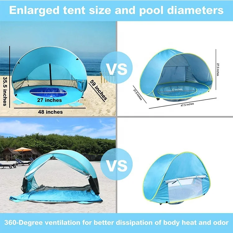 Baby Pop Up Beach Camping Tent UV Protection Beach Sun Shelter With Pool Shade Cabana