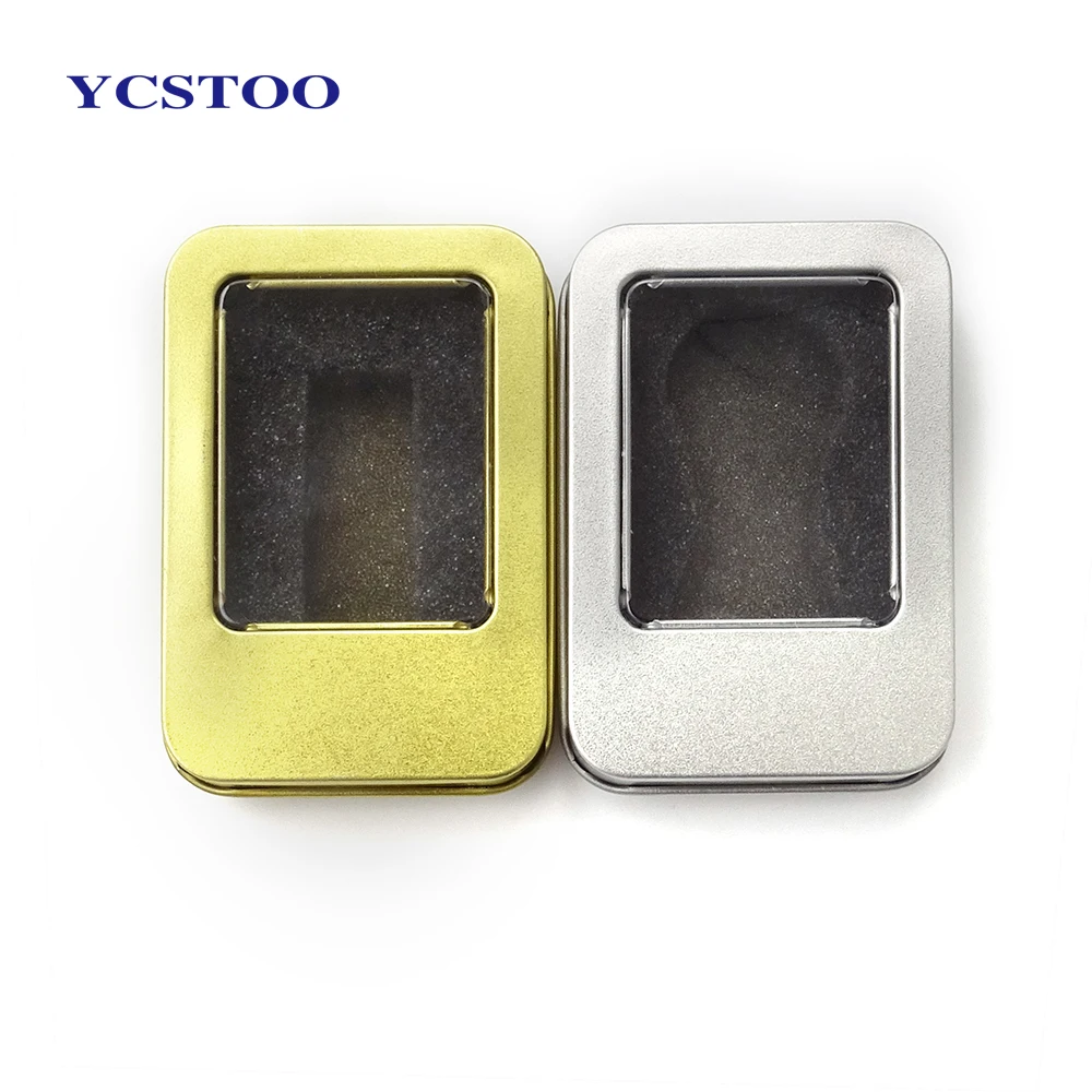 Rectangle USB Flash Drive Packaging Metal Tin Box With Clear Window