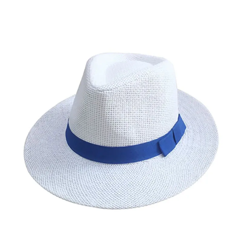 Plain Color Panama Straw Hats Fedora Soft Men Women Stingy Brim