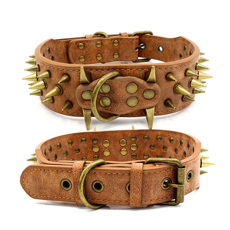 New domineering dog collar large dog bronze rivet pet collar super sharp spike dog collar traction