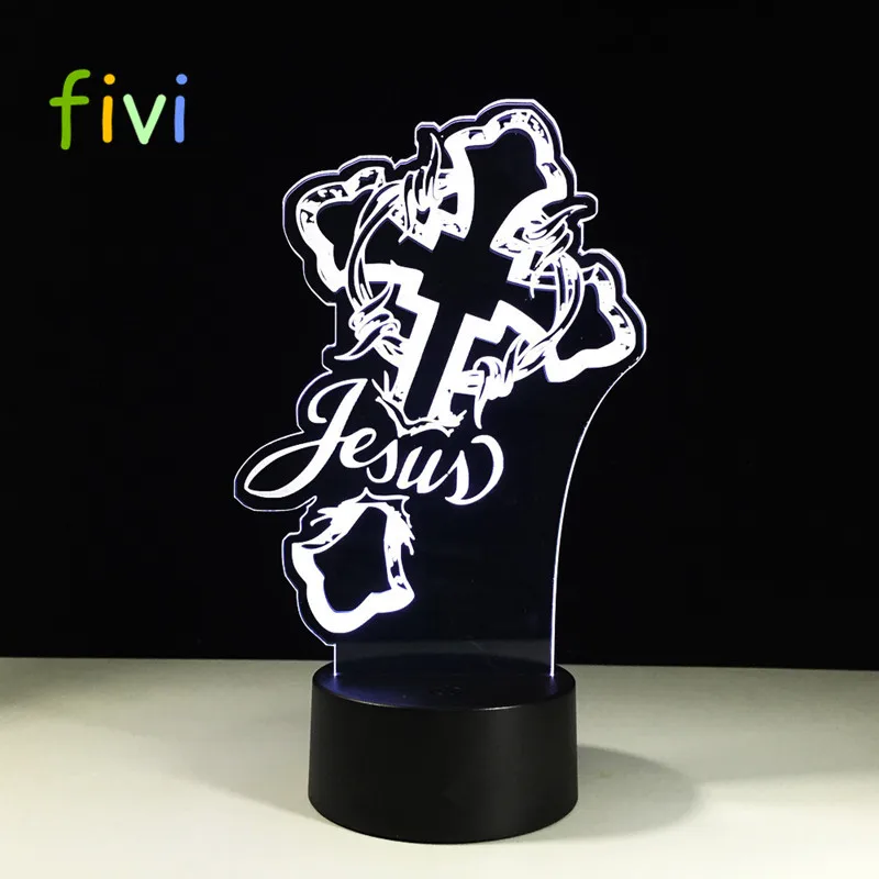 God Cross Jesus Lamp 3D USB Led Visual Night Light Creative Light Fixture Gift Bedside Sleeping Night Light Fashion Table Lamp