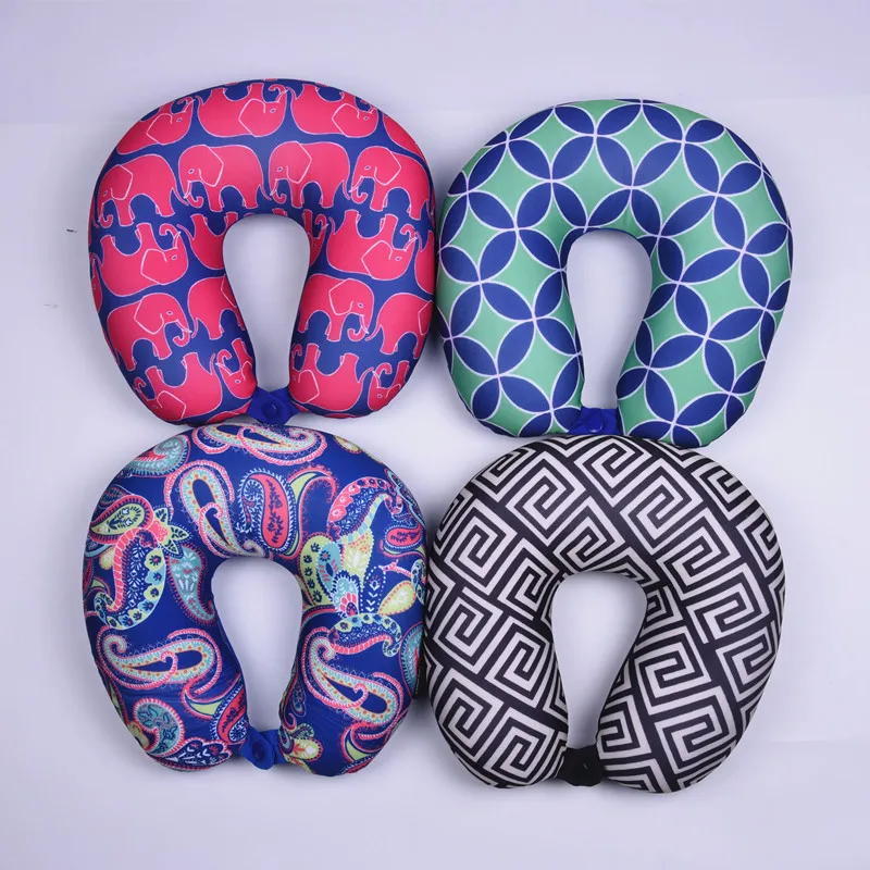 Fashion Pattern U Shape Mircobeads Travel Pillow For Airplane