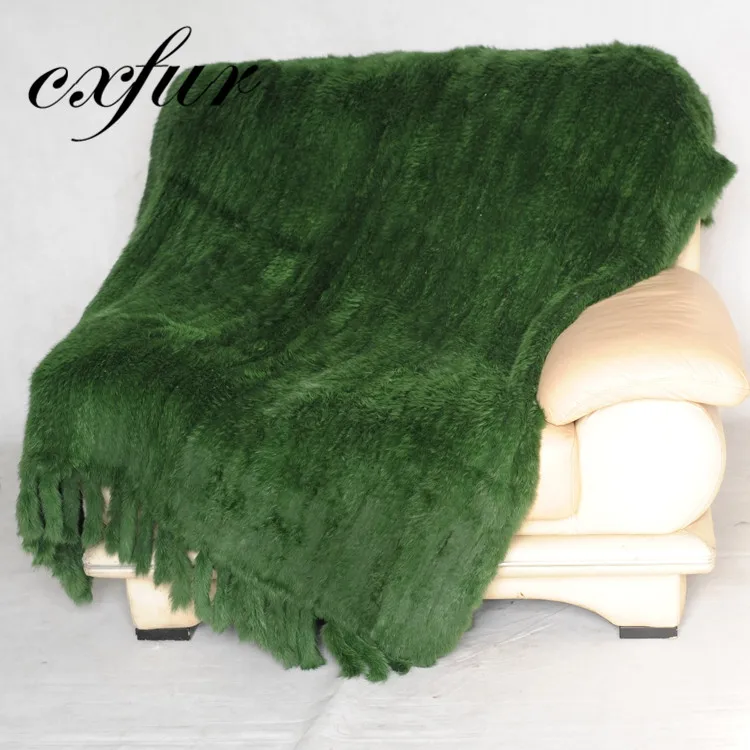 CX-D-20 военно-морской флот 114*190 см ручной вязки мех Пледы из натурального кроличьего меха, одеяло с бахромой