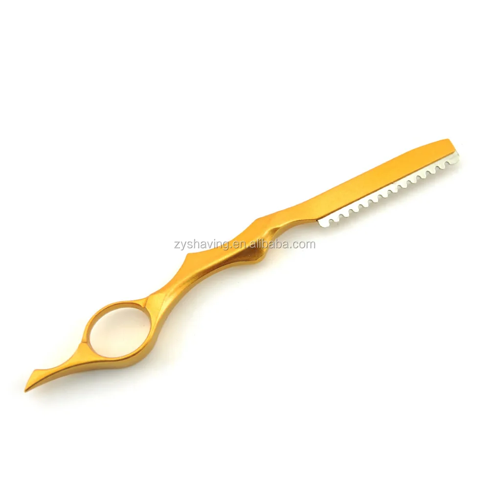 Golden Alloy Hair Cutting Razor Thinning Shaving Knife + 10 Blades Barber Tool