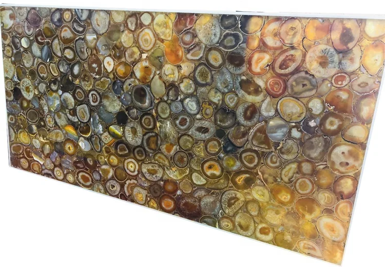 Gemstone tile golden yellow multicolor stone slabs countertop agate