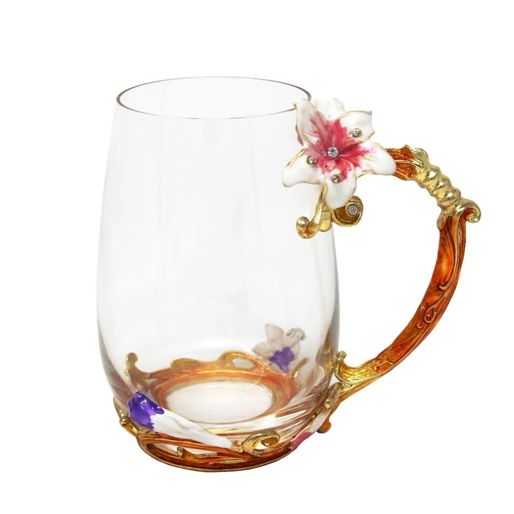 Novelty Enamel Handle Reusable Coffee Cup Glass