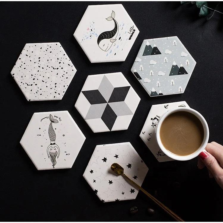 2023 Hot Sale Personalised Custom High Grade Clay Diatomite Coaster for Table Cup Pads Mat Holder with Cork Back Set of 4