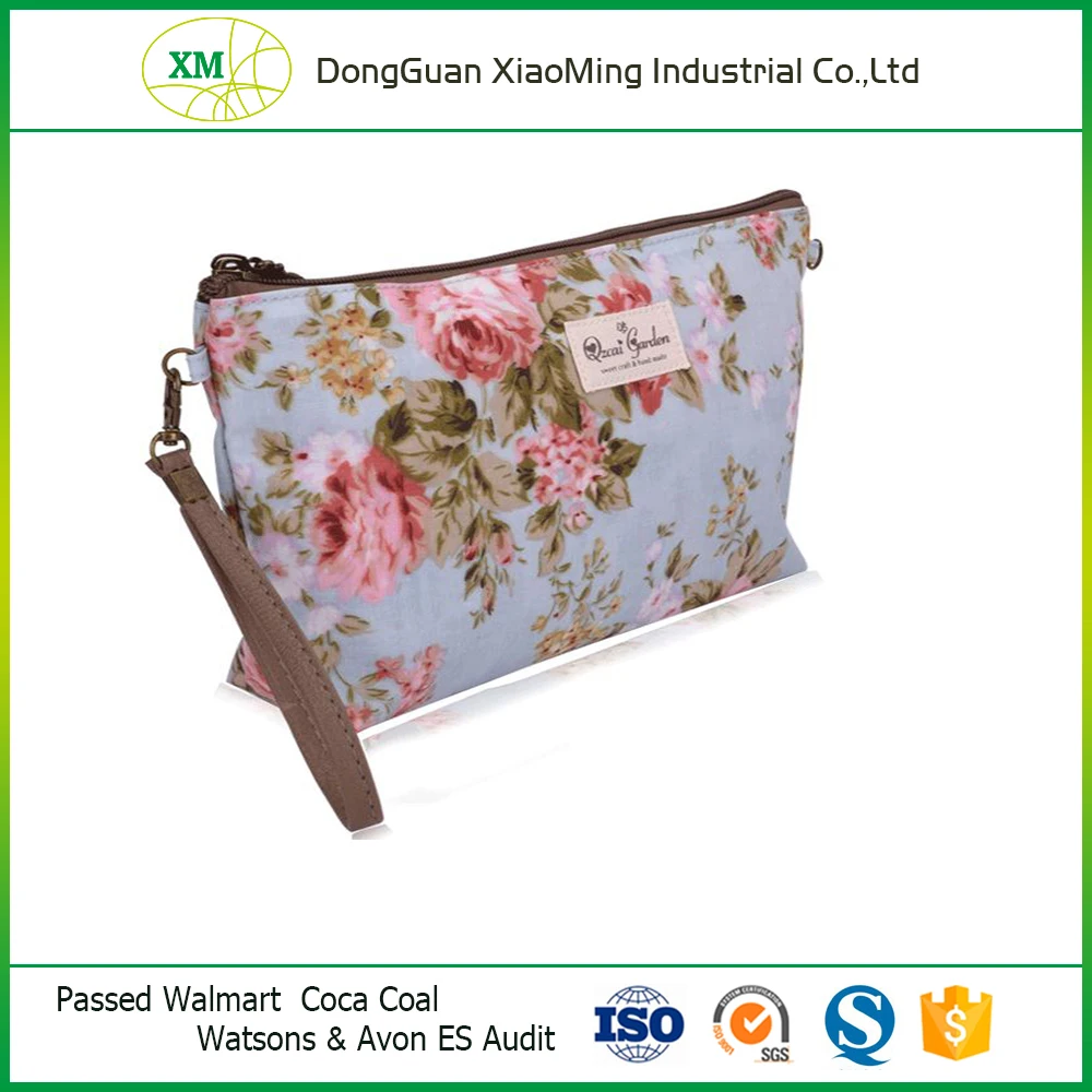 Beautiful Eco-friendly Cotton Travel Zipper Cosmetic Bag with Wristlet