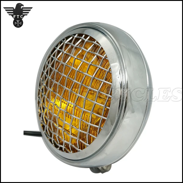 Хромированная сетка, Классическая винтажная мотоциклетная фара для Harley, велосипеды на заказ, Кафе racer