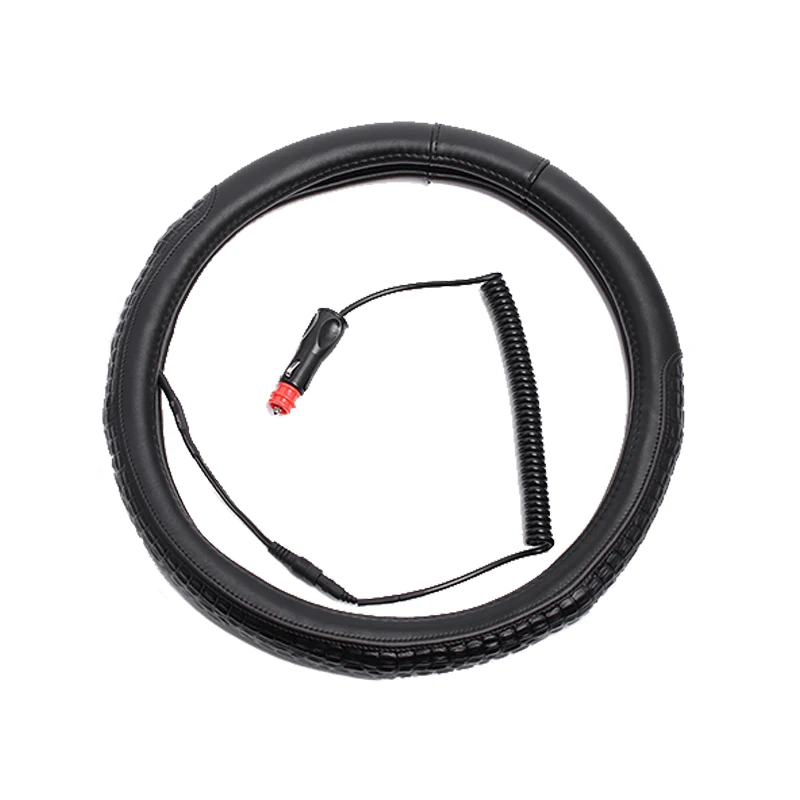 FX-P-034 Black suede fabric with electric heated shrink steering wheel cover