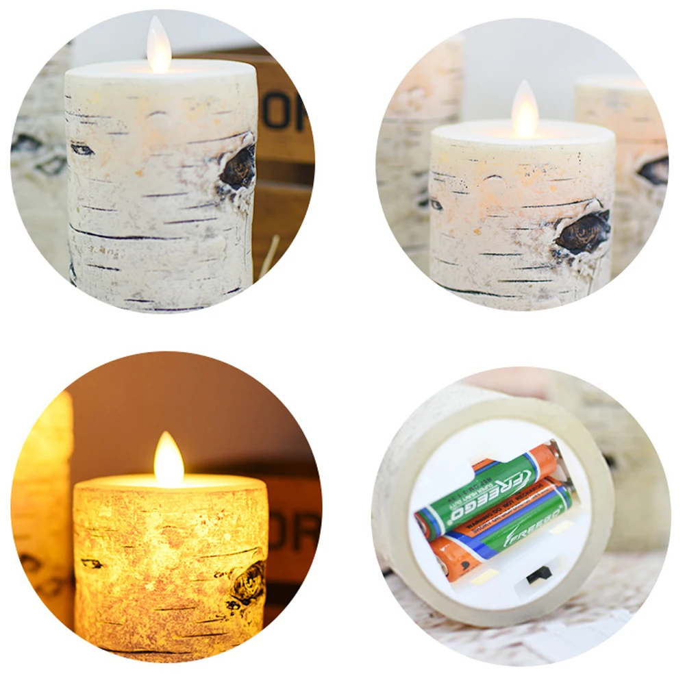 
Birth Tree Texture Flameless LED Real Wax Flickerling Moving Wick Pillar Candle With Timer Remote Control 