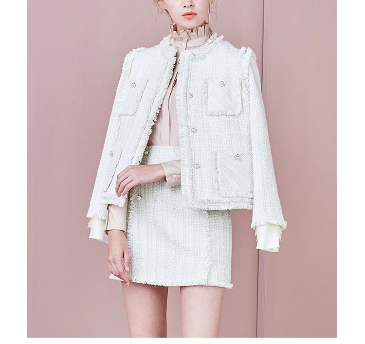 Women Fitting High Waisted Mini Length Pearl Button Jacquard Skirt