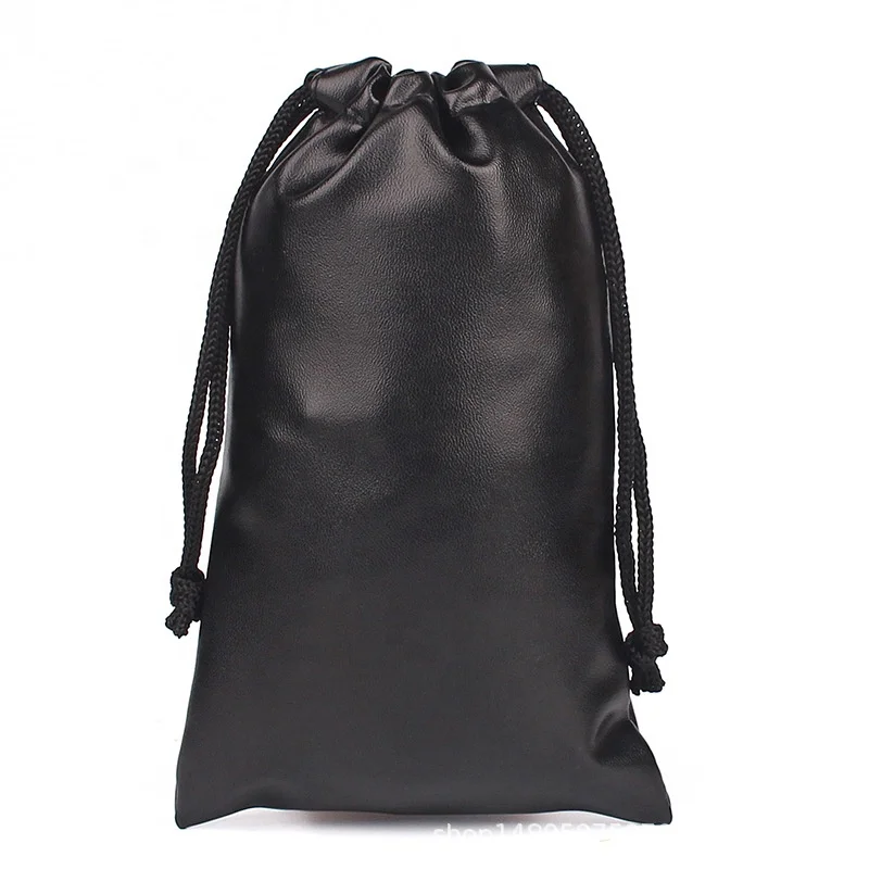 Black Pu Leather Drawstring Pouch Bag For Jewelry Earpiece