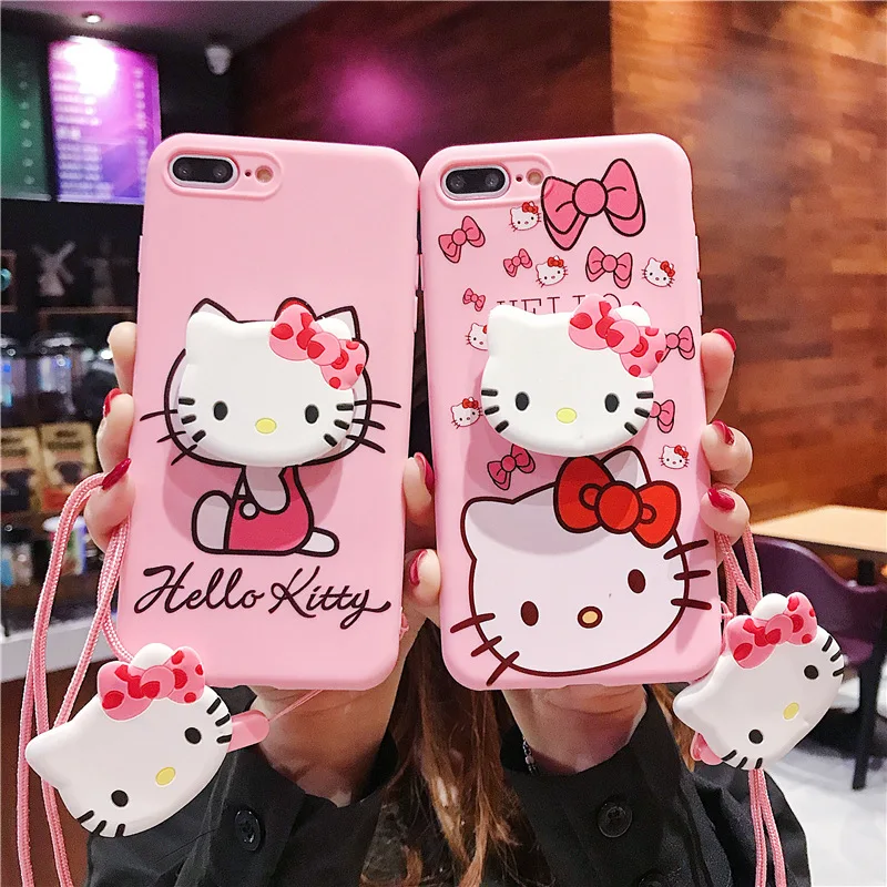 Cute Japan Cartoon Snoop Doraemon phone case For iPhone 14 13 12 Plus Xs Max Xr Soft back cover with Kitty Cat stand rope strap