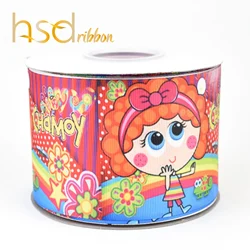 HSDRibbon Cartoon girl series pattern heat transfer printed on grosgrain ribbon