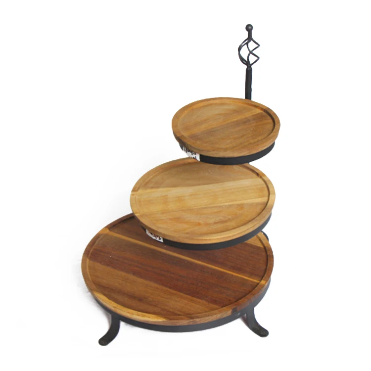 Hot Sale Acacia wood 3 tier Swivel serving tray