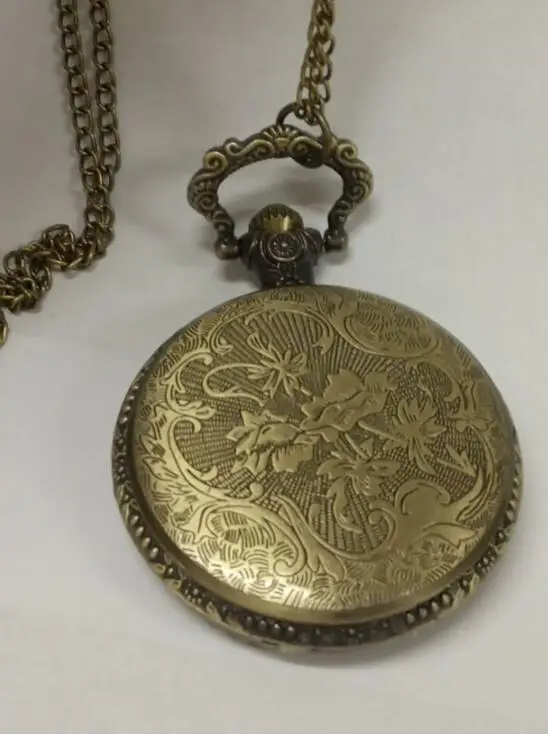 Antique Bronze Muslim Turkish Flag Design Moon Star Circle Quartz Pocket Watch Necklace Clock Pendant With Chain Men Women Gift