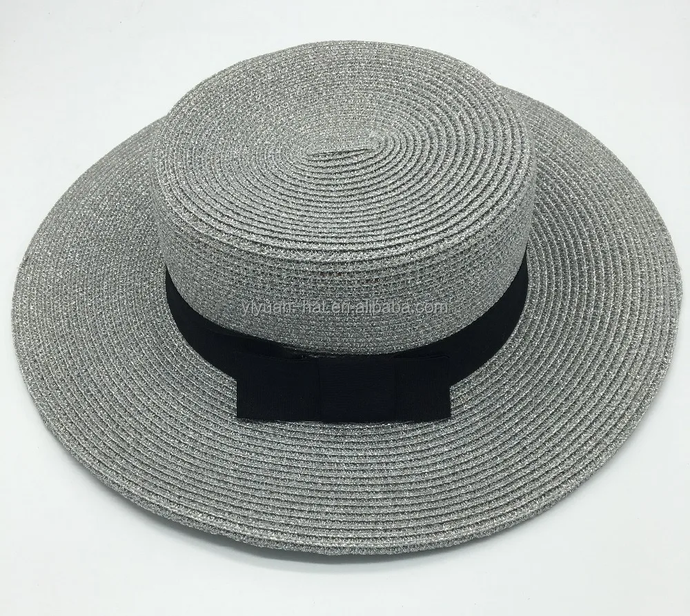
2021 New Style High Quality Factory Price Retro Charm Glittering Golden Fashion Flat Top Wide Brim boater Hats 
