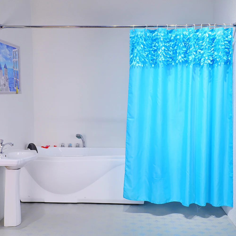 Water Repellent Polyester Fabric Fancy Design Blue 3D Leaves Shower Curtain For Bathroom