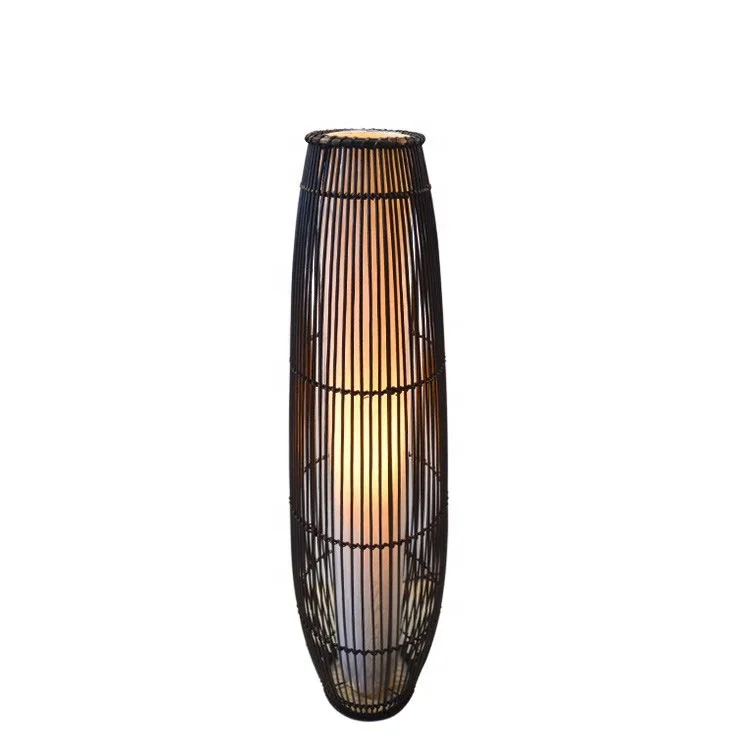 
Decorative art black rattan bamboo 2-light standing floor lamp 