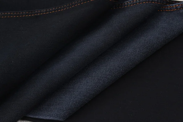 Black color and black backside chambray denim fabric for woman skinny jeans in cheap price