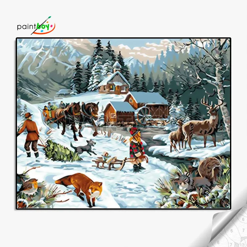 40*50 bedroom art paintings snow man picture christmas design DIY painting by numbers on canvas