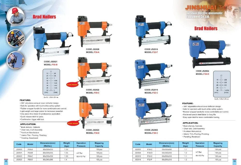 
Pneumatic Nailer, Ga.18, F50C, 2' Brad Nailer 