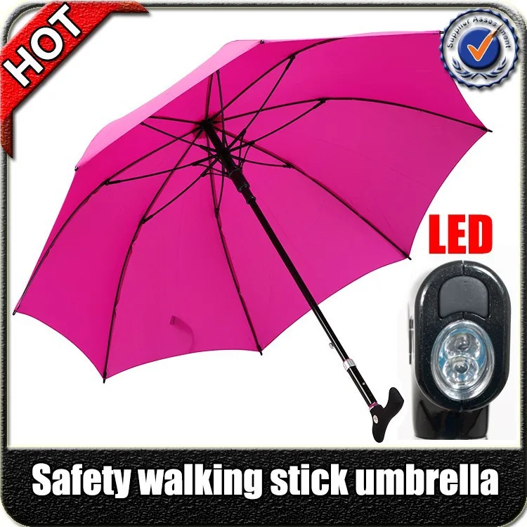 высокое качество пользовательских автоматическая многофункциональный безопасности трость зонтик со светодиодной и рога