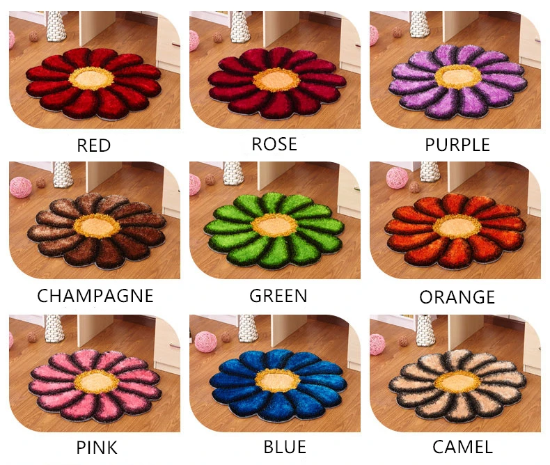 Polyester rose color round sunflower shaggy carpet