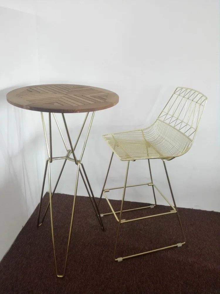 Ash wood top gold plating metal frame bar table for wedding and event