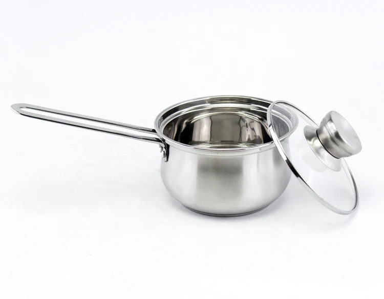 High quality 304 Stainless steel single handle milk pan noodle pot with tempered glass lid