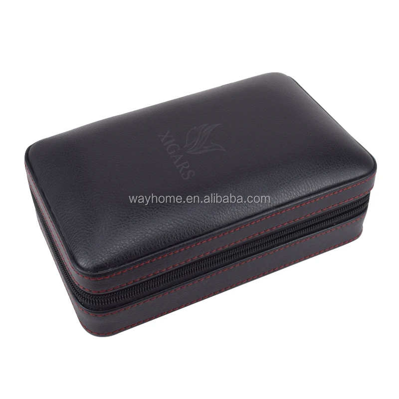 Travel Leather Cigar Case Humidor Cigar Holder w/ lighter and Cigar Cutter