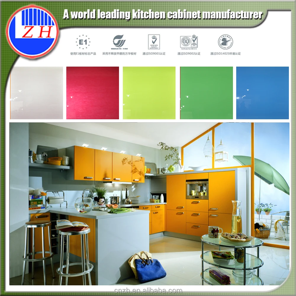 Fiber kitchen pantry cupboard High gloss colored self assemble plastic kitchen cabinets