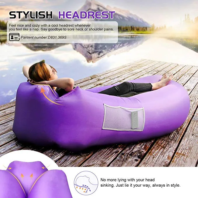 Outdoor Inflatable Lounger Air Sofa Lounge with Pillow Headrest