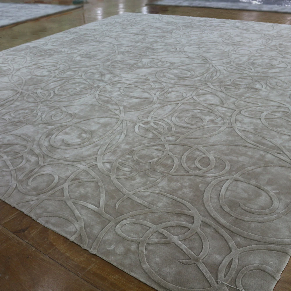 OEM twisted thread abstract swirls  viscose carpet for villa luxury floor