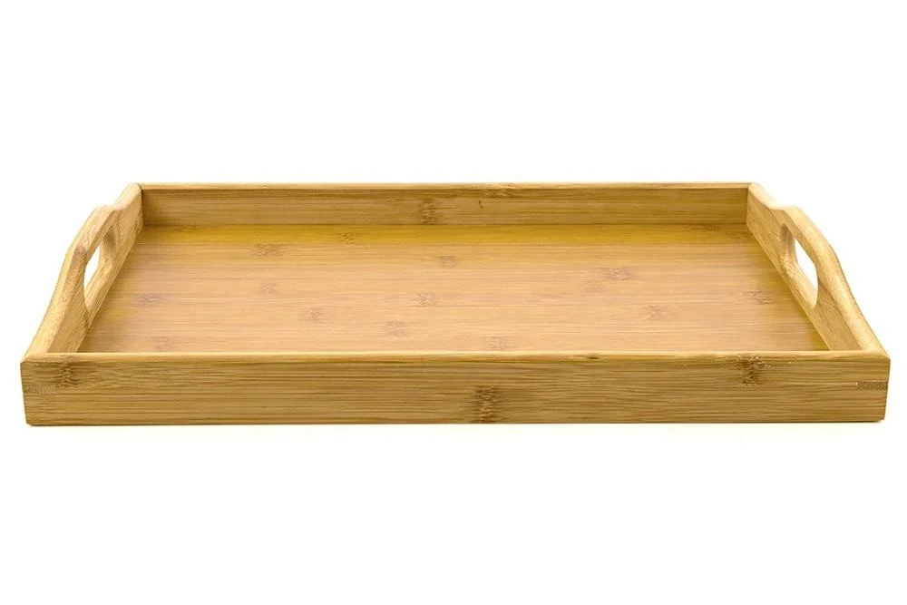 Rectangle Bamboo Wooden Butler Serving Tray With side Handles Use for Breakfast, Coffee Table/Butler Serving Trays