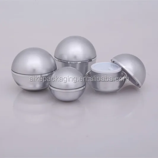 Hot Sale silver color 30ml 50ml ball shape plastic acrylic cream container cosmetic packaging jar