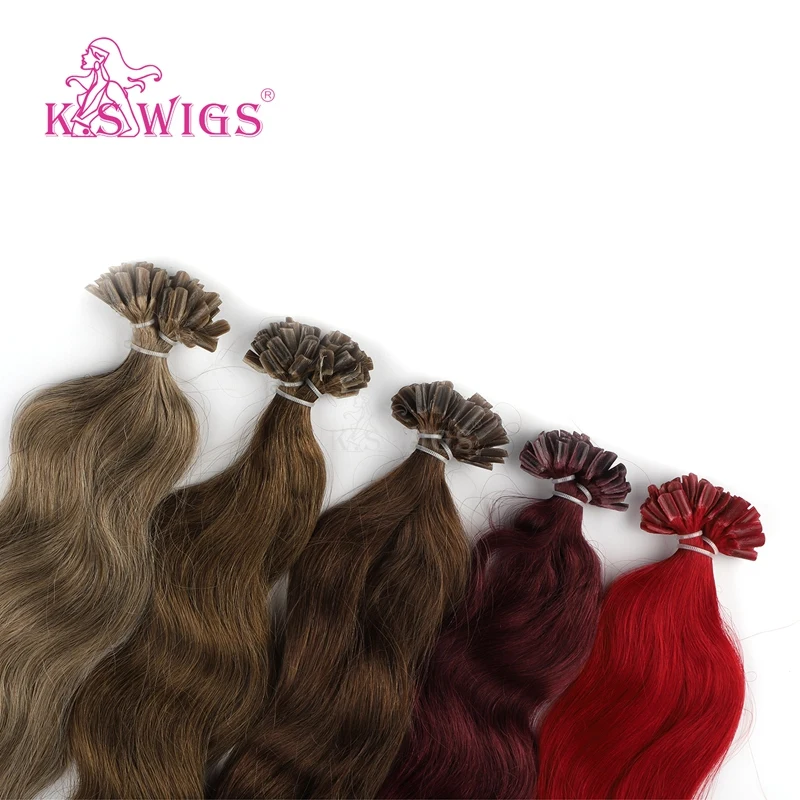 
K.S WIGS Human Hair U Tip Extens 20 Inch Light Color U Tip Hair Keratin Extens Hair With Color Nail U Tip 