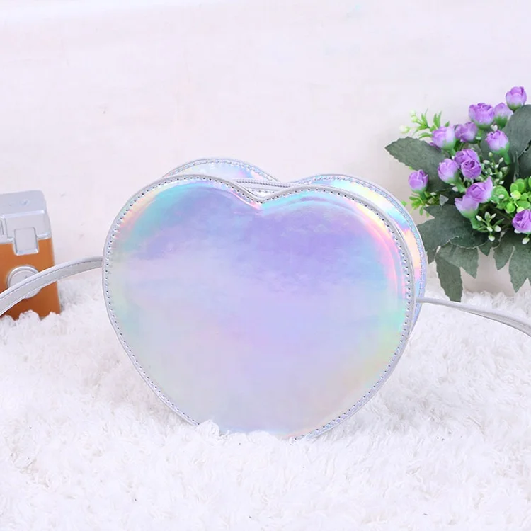 2021 Laser PVC mini heart shape holographic pvc tote bag