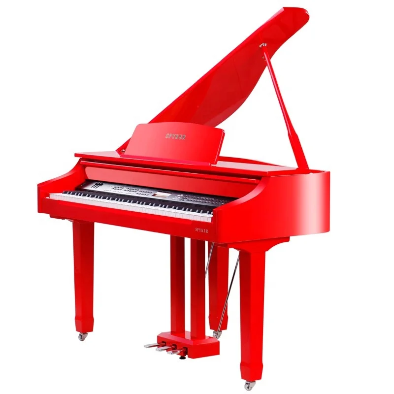 Digital Piano Red 88 Keys with Pedals Melamine Board LCD Display Durable Polished