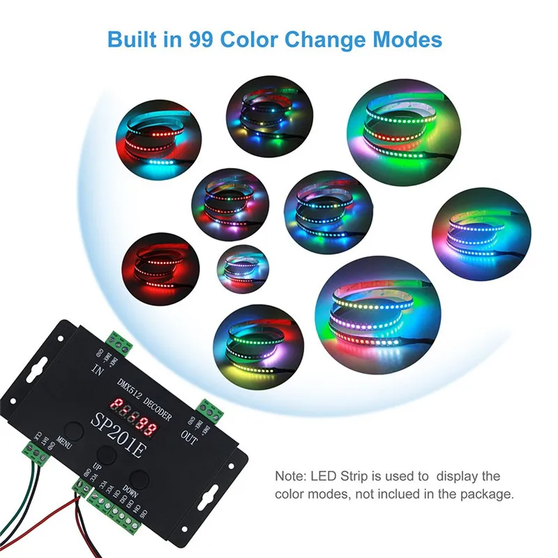Контроллер DMX-SPI 512 декодер для WS2812B WS2811 SK6812 WS2801 WS2813 LP6803 8806 1903 RGBWW светодиодная Пиксельная лента 5 В ~ 24 постоянного тока