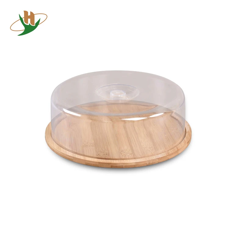 Круглая бамбуковая доска для сыра пищевого класса с сервировочным лотком и прозрачным стеклянным куполом