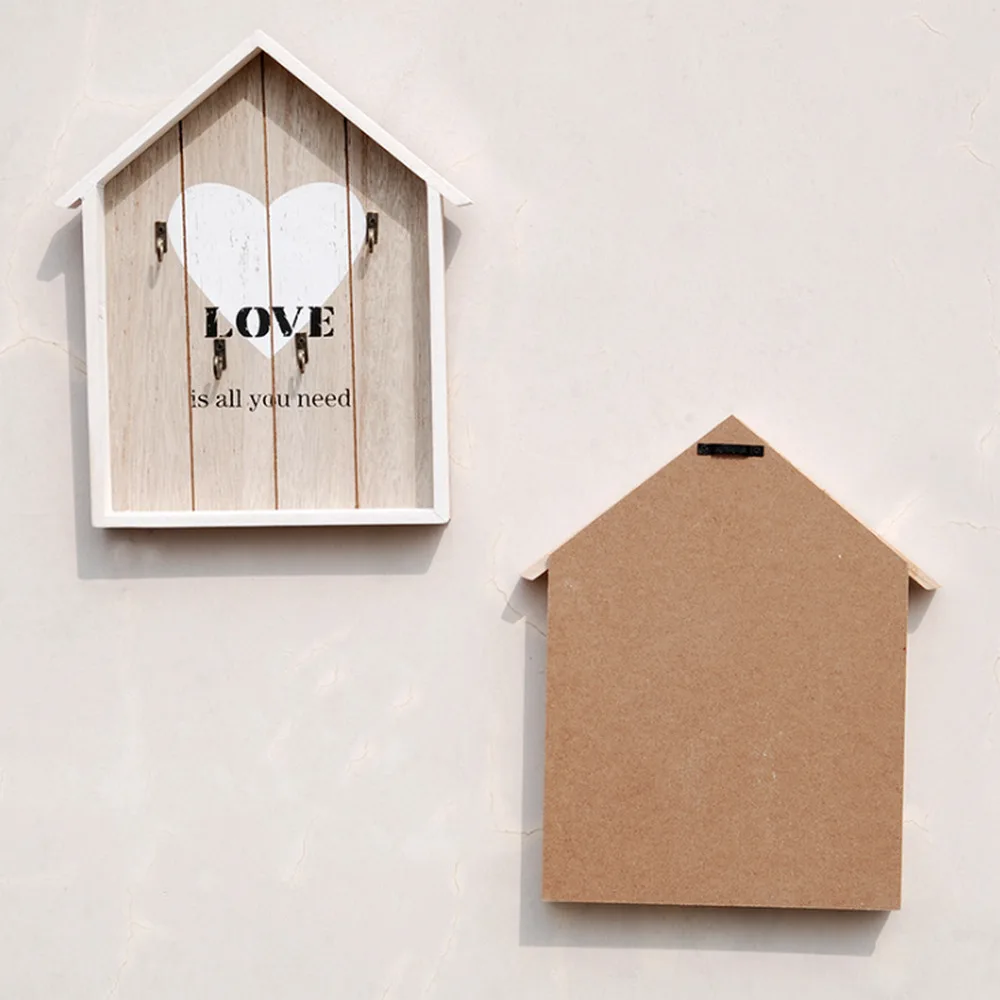 House Shape Wooden Decoration Wall Hanging Hook Key Storage Box
